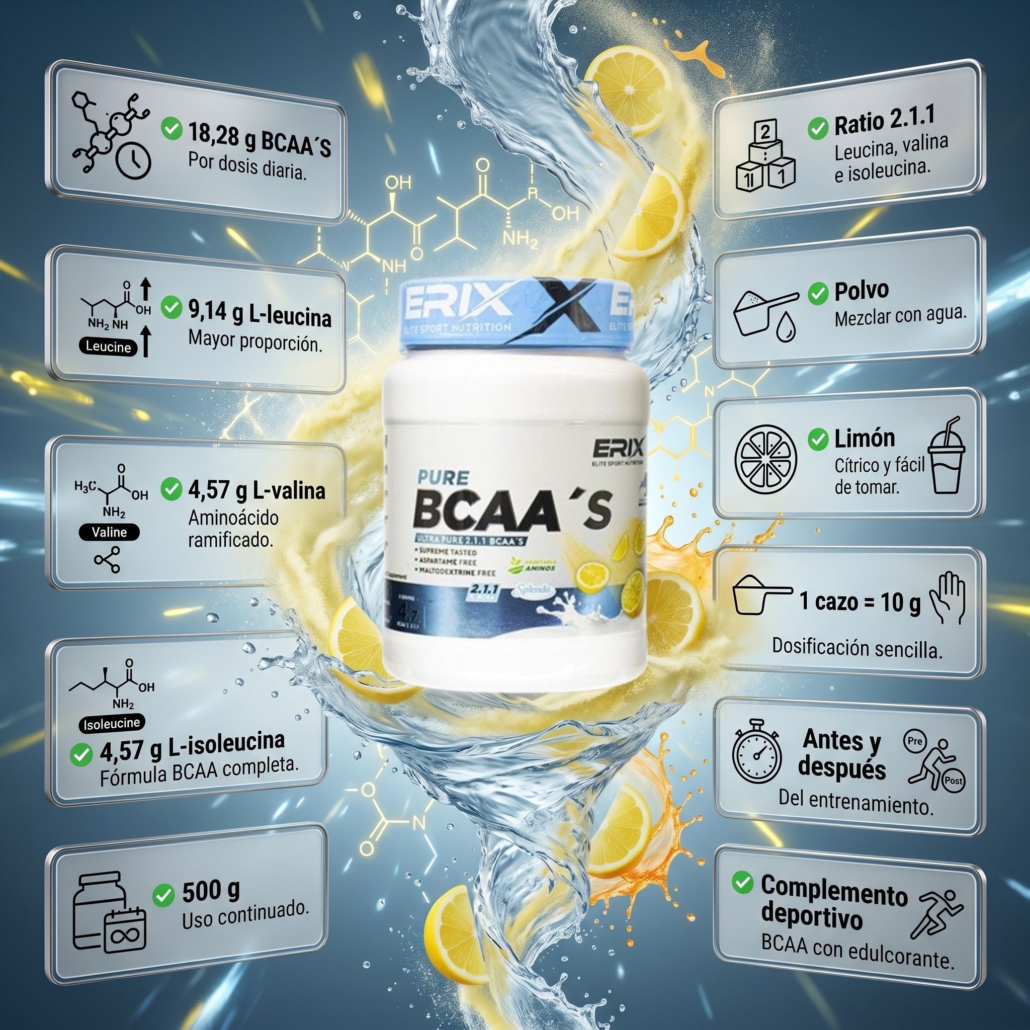 Beneficios BCAA´S 2.1.1 500 g Limón